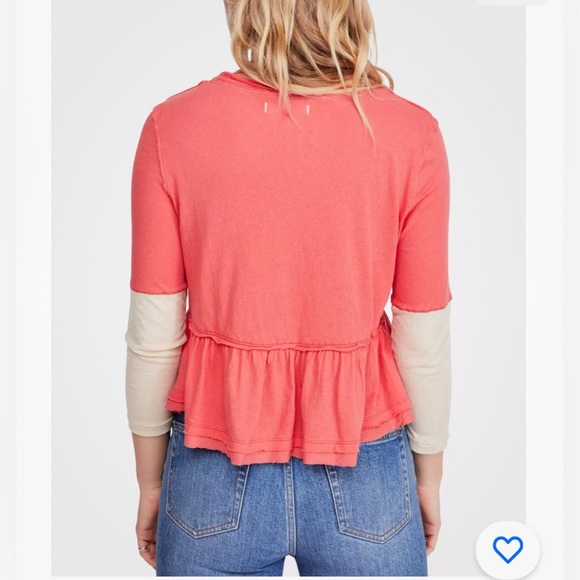 NEW FREE PEOPLE CORAL HEART OF MINE WOMEN'S PEPLUM TOP - LARGE - Picture 3 of 3